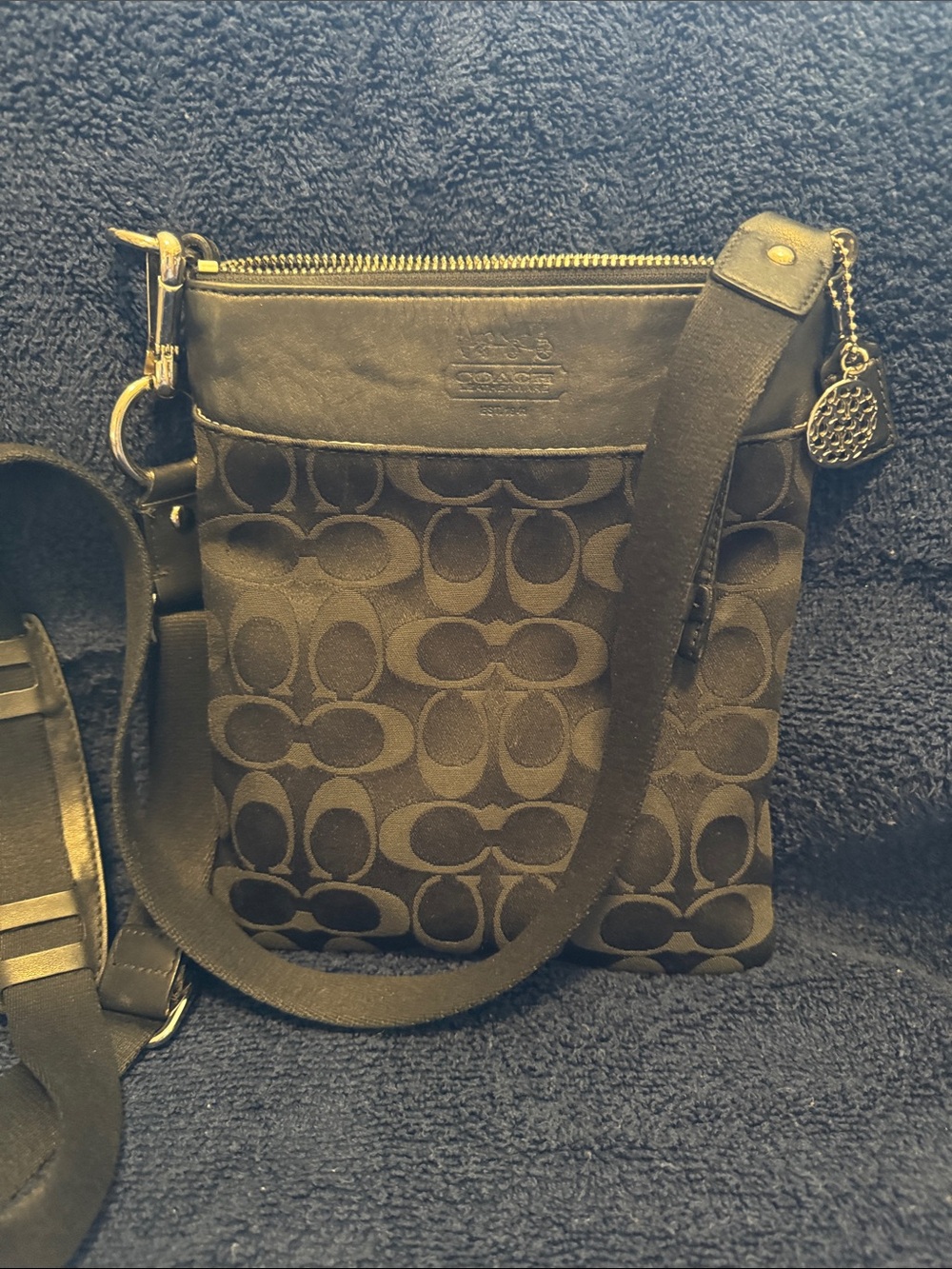 Coach Black Signature Crossbody Messenger with Gold Charm